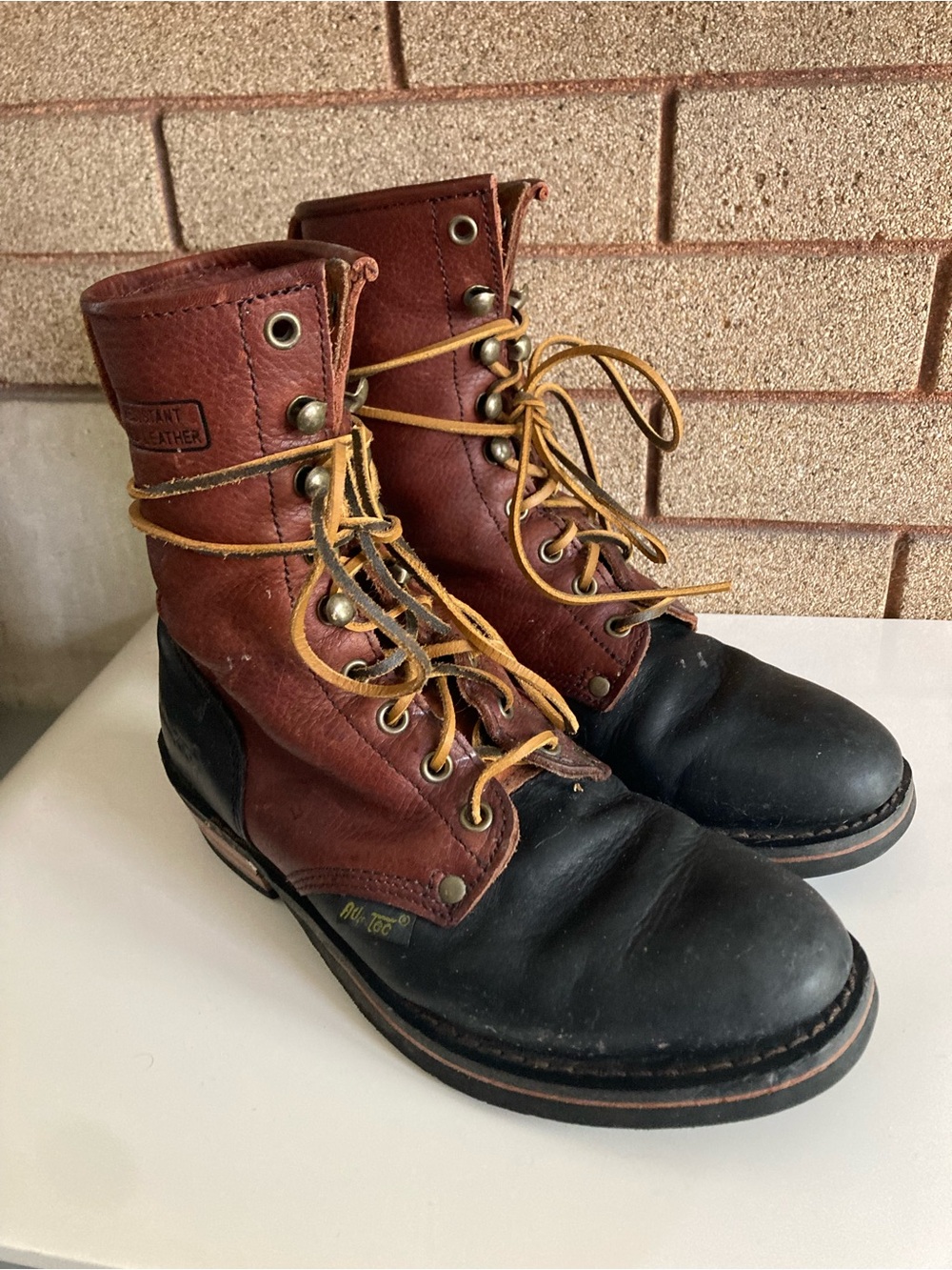 Leather Logger Boots Two-Tone Work Boots Women's Size 7.5